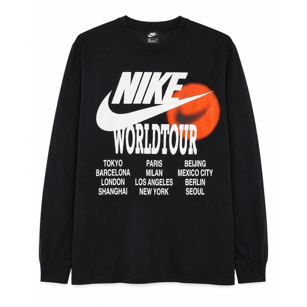 Nike World Tour Long Sleeve Graphic T-Shirt Black DA0629-010 Mens Medium